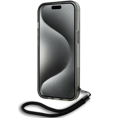Husa pentru Apple iPhone 15, Karl Lagerfeld, IML Luxury Monogram KL Pattern with Strap, Neagra