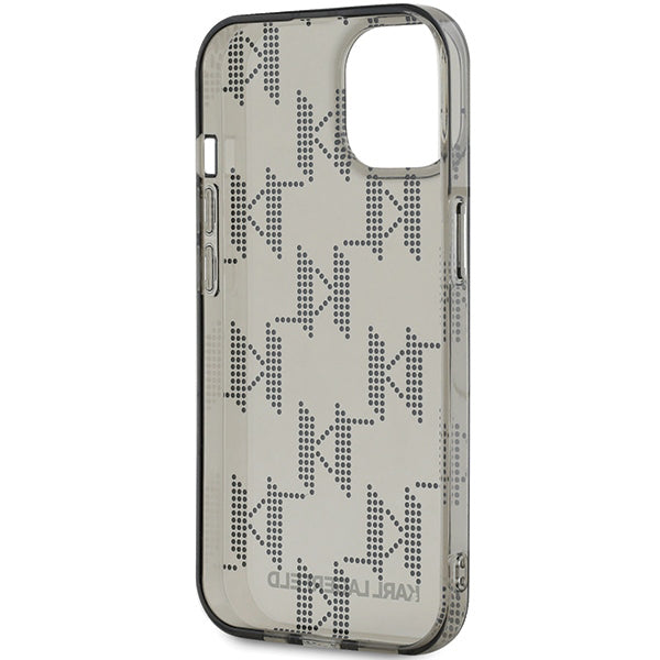 Husa pentru Apple iPhone 15, Karl Lagerfeld, IML Luxury Monogram KL Pattern with Strap, Neagra