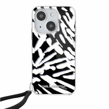 Husa pentru Apple iPhone 15, Karl Lagerfeld, IML Luxury Zebra Pattern with Strap, Neagra