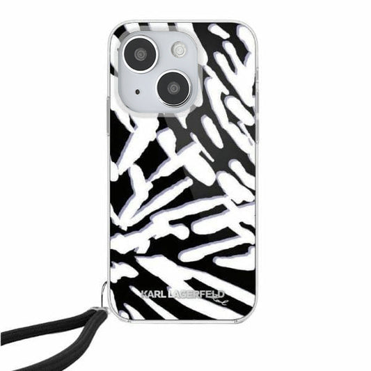 Husa pentru Apple iPhone 15, Karl Lagerfeld, IML Luxury Zebra Pattern with Strap, Neagra