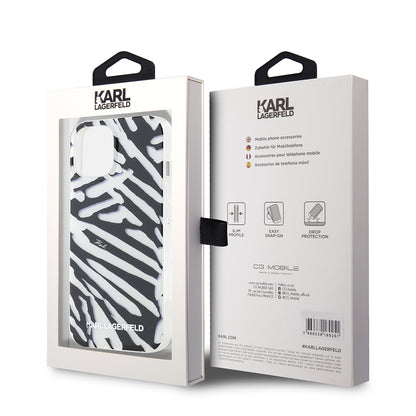 Husa pentru Apple iPhone 15, Karl Lagerfeld, IML Luxury Zebra Pattern with Strap, Neagra