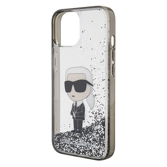 Husa pentru Apple iPhone 15, Karl Lagerfeld, Liquid Glitter Ikonik Karl, Transparenta