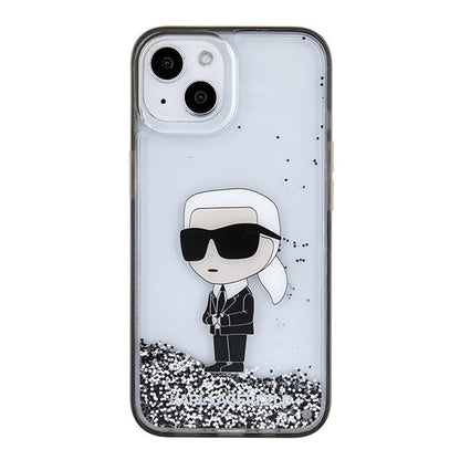 Husa pentru Apple iPhone 15, Karl Lagerfeld, Liquid Glitter Ikonik Karl, Transparenta