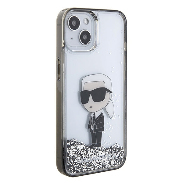 Husa pentru Apple iPhone 15, Karl Lagerfeld, Liquid Glitter Ikonik Karl, Transparenta
