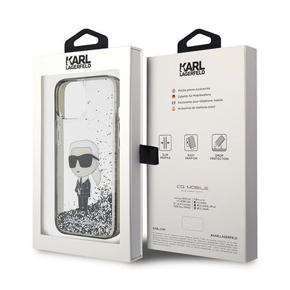 Husa pentru Apple iPhone 15, Karl Lagerfeld, Liquid Glitter Ikonik Karl, Transparenta