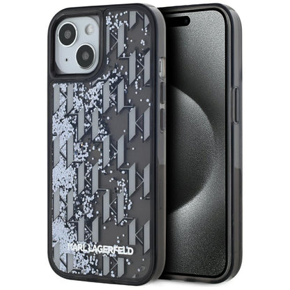 Husa pentru Apple iPhone 15, Karl Lagerfeld, Liquid Glitter Monogram, Neagra