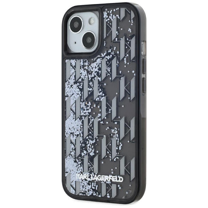 Husa pentru Apple iPhone 15, Karl Lagerfeld, Liquid Glitter Monogram, Neagra