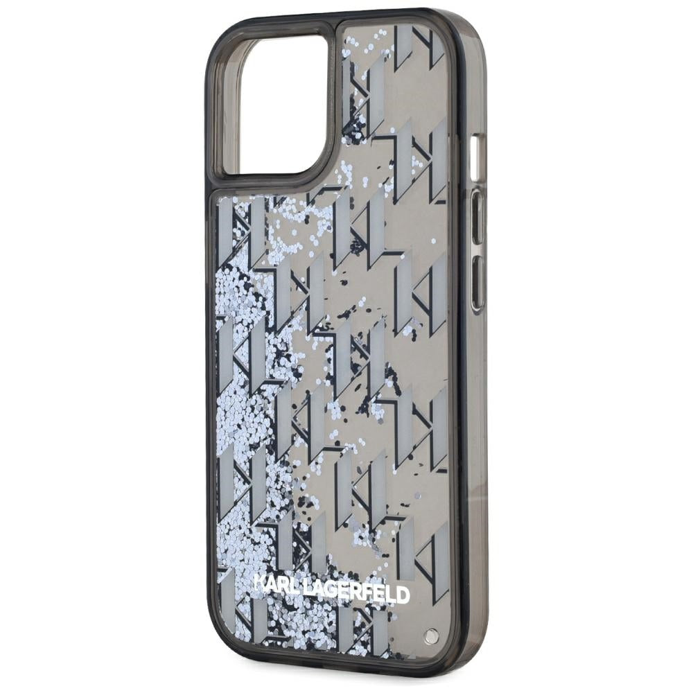 Husa pentru Apple iPhone 15, Karl Lagerfeld, Liquid Glitter Monogram, Neagra