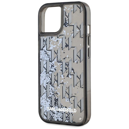 Husa pentru Apple iPhone 15, Karl Lagerfeld, Liquid Glitter Monogram, Neagra