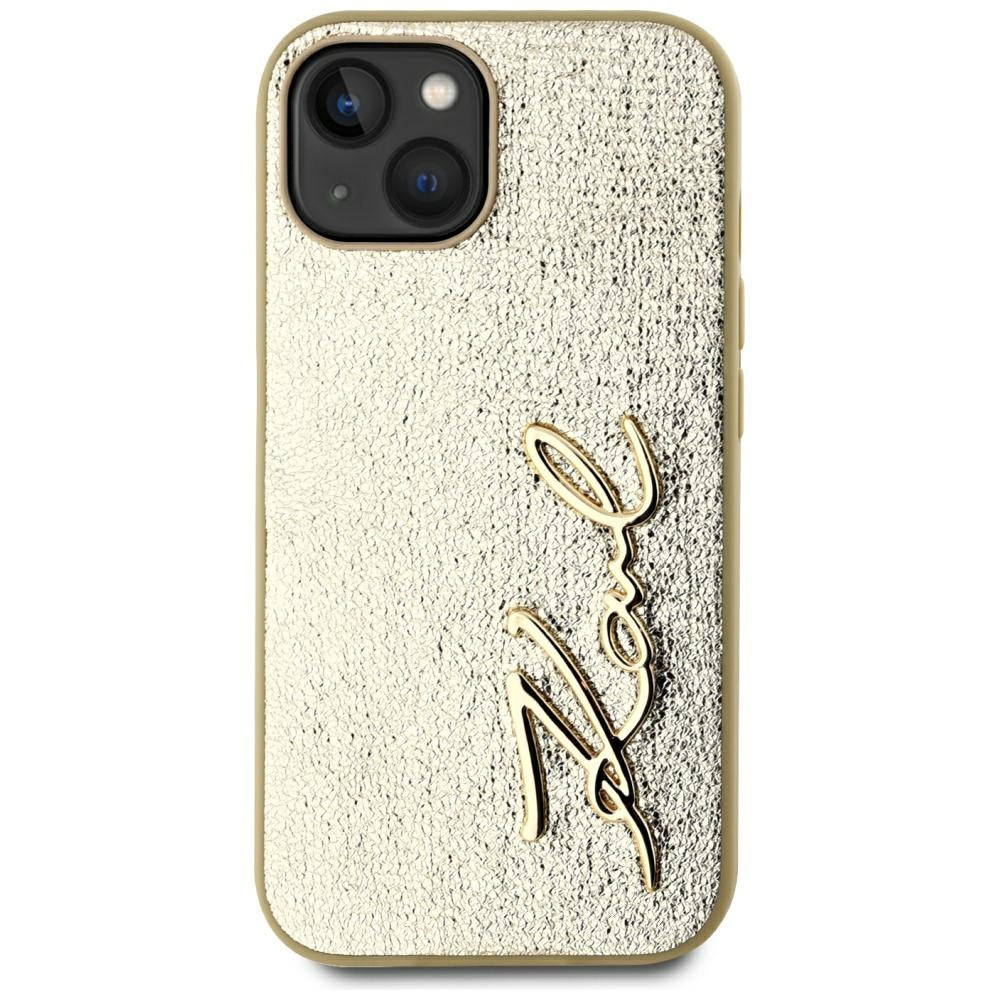 Husa pentru Apple iPhone 15, Karl Lagerfeld, Metal Signature, Aurie