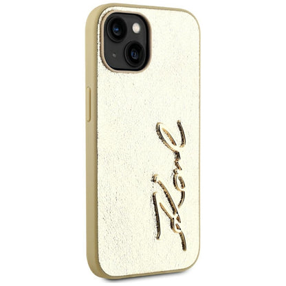 Husa pentru Apple iPhone 15, Karl Lagerfeld, Metal Signature, Aurie