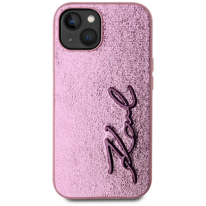 Husa pentru Apple iPhone 15, Karl Lagerfeld, Metal Signature, Roz
