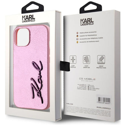 Husa pentru Apple iPhone 15, Karl Lagerfeld, Metal Signature, Roz