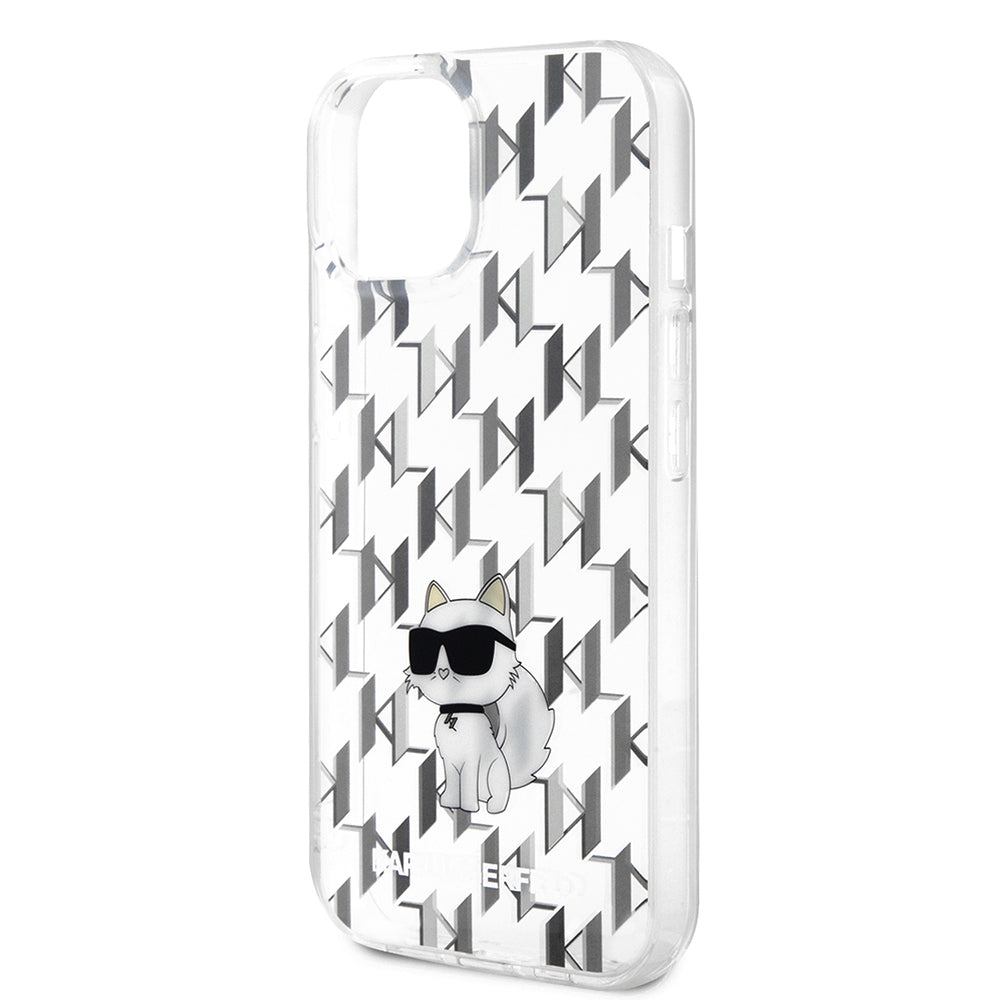 Husa pentru Apple iPhone 15, Karl Lagerfeld, Monogram Choupette, Transparenta