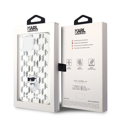 Husa pentru Apple iPhone 15, Karl Lagerfeld, Monogram Choupette, Transparenta