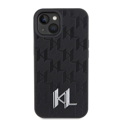 Husa pentru Apple iPhone 15, Karl Lagerfeld, Monogram Hot Stamp Metal Logo, Neagra