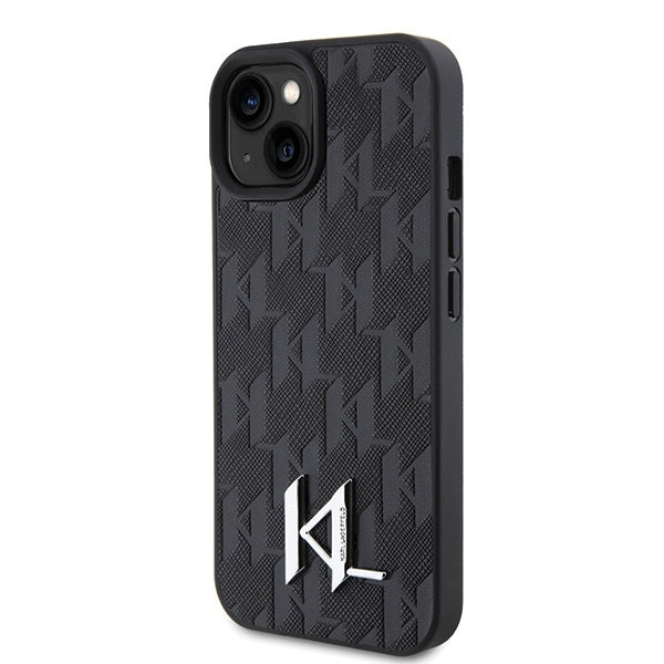 Husa pentru Apple iPhone 15, Karl Lagerfeld, Monogram Hot Stamp Metal Logo, Neagra
