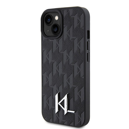 Husa pentru Apple iPhone 15, Karl Lagerfeld, Monogram Hot Stamp Metal Logo, Neagra