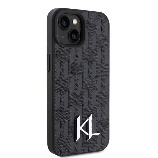Husa pentru Apple iPhone 15, Karl Lagerfeld, Monogram Hot Stamp Metal Logo, Neagra