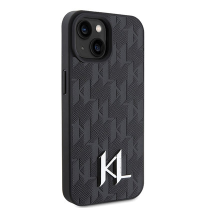 Husa pentru Apple iPhone 15, Karl Lagerfeld, Monogram Hot Stamp Metal Logo, Neagra