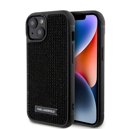 Husa pentru Apple iPhone 15, Karl Lagerfeld, Rhinestone Metal Plate, Neagra
