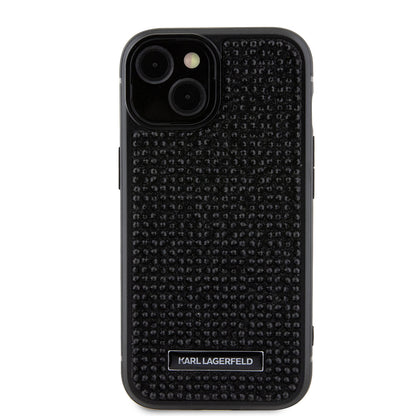 Husa pentru Apple iPhone 15, Karl Lagerfeld, Rhinestone Metal Plate, Neagra