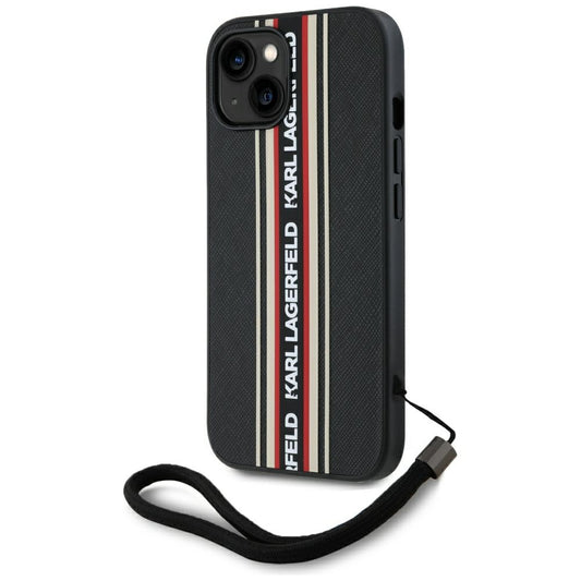 Husa pentru Apple iPhone 15, Karl Lagerfeld, Saffiano Athleisure Stripes with Strap, Rosie