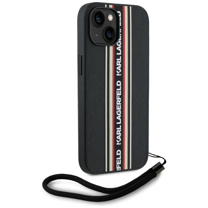 Husa pentru Apple iPhone 15, Karl Lagerfeld, Saffiano Athleisure Stripes with Strap, Rosie