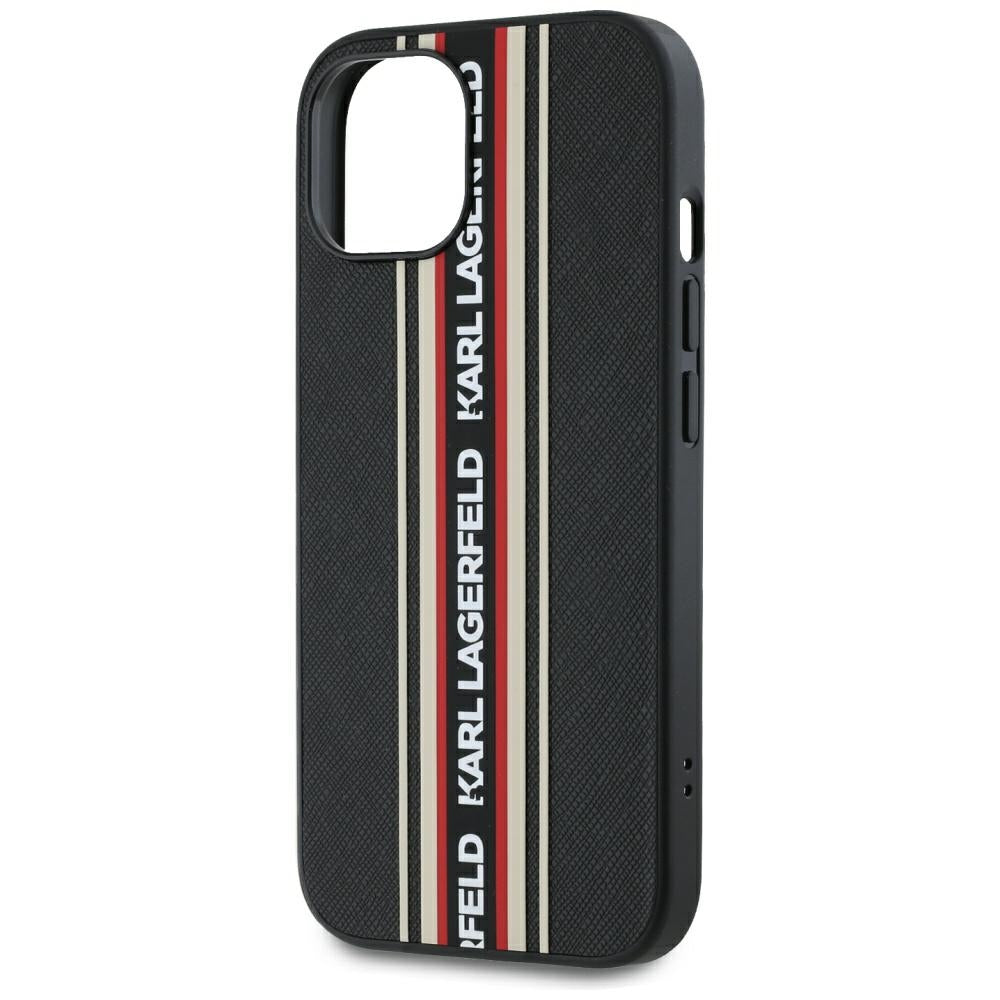 Husa pentru Apple iPhone 15, Karl Lagerfeld, Saffiano Athleisure Stripes with Strap, Rosie