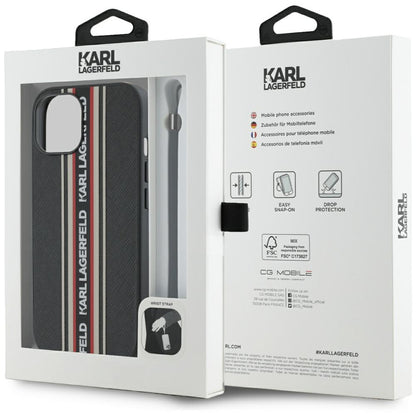 Husa pentru Apple iPhone 15, Karl Lagerfeld, Saffiano Athleisure Stripes with Strap, Rosie
