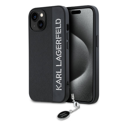 Husa pentru Apple iPhone 15, Karl Lagerfeld, Saffiano Rhinestones & Charm, Neagra