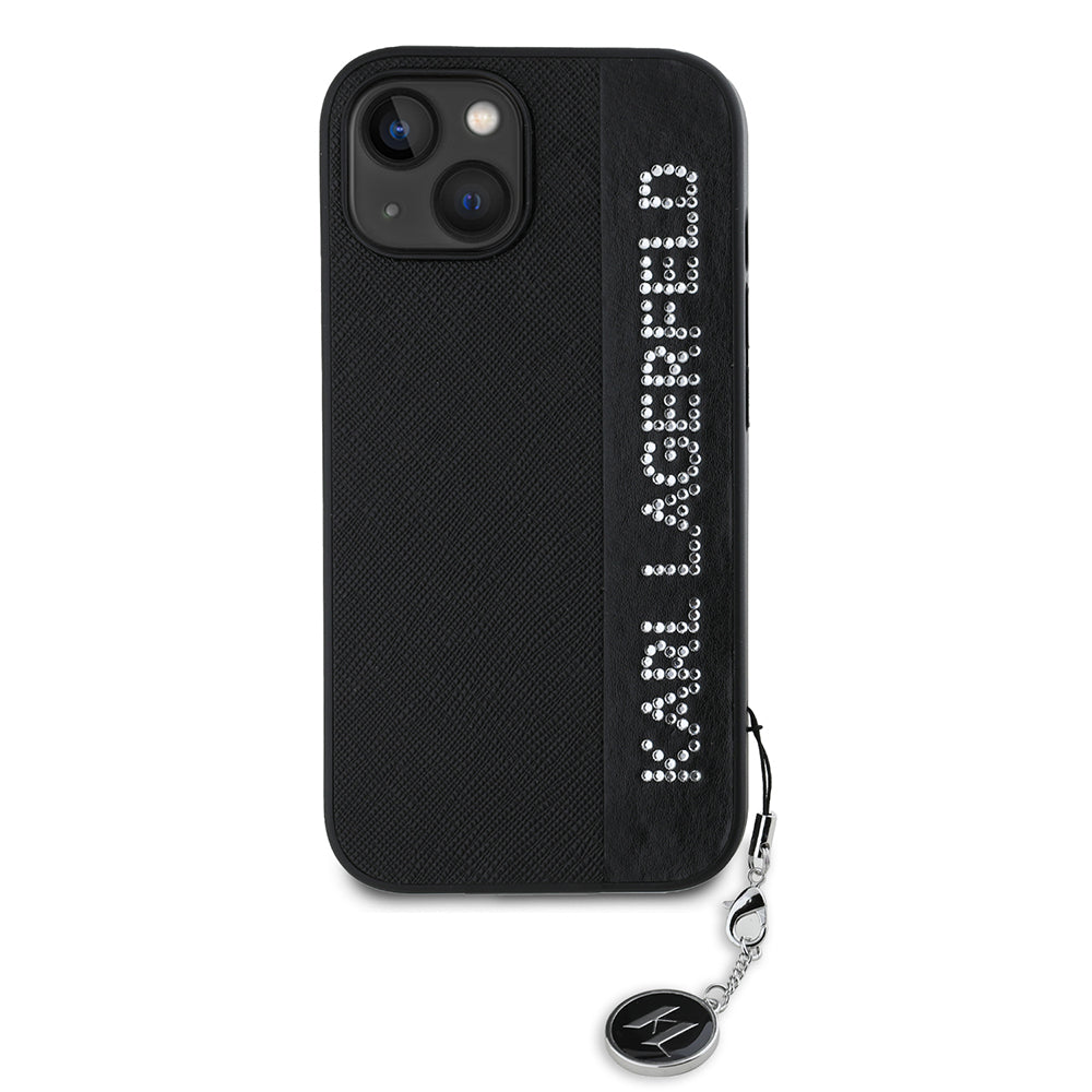 Husa pentru Apple iPhone 15, Karl Lagerfeld, Saffiano Rhinestones & Charm, Neagra