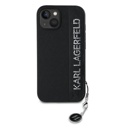 Husa pentru Apple iPhone 15, Karl Lagerfeld, Saffiano Rhinestones & Charm, Neagra