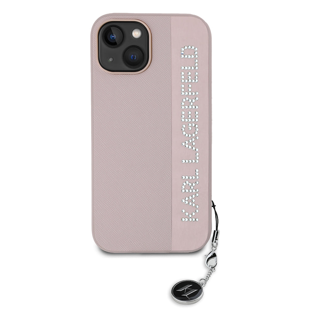 Husa pentru Apple iPhone 15, Karl Lagerfeld, Saffiano Rhinestones & Charm, Roz