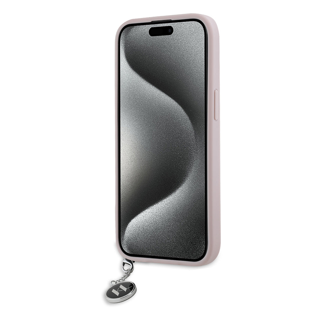 Husa pentru Apple iPhone 15, Karl Lagerfeld, Saffiano Rhinestones & Charm, Roz