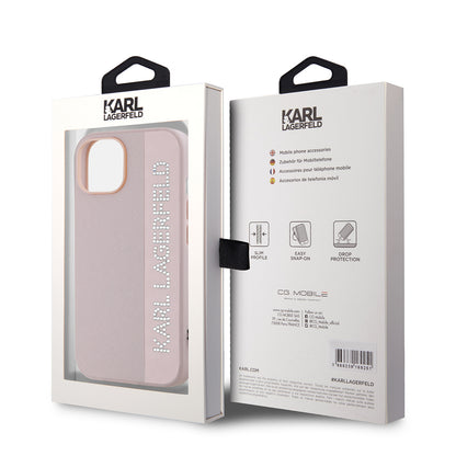 Husa pentru Apple iPhone 15, Karl Lagerfeld, Saffiano Rhinestones & Charm, Roz