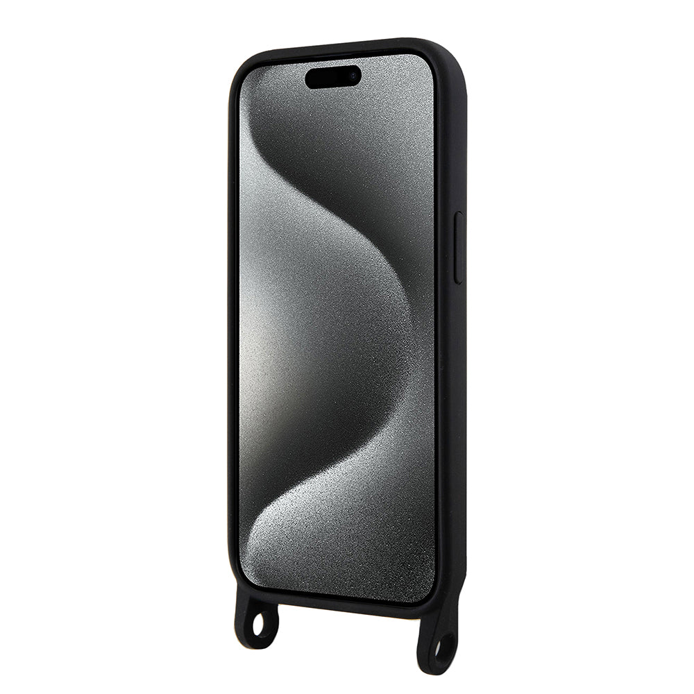 Husa pentru Apple iPhone 15, Karl Lagerfeld, Silicone Crossbody Ikonik Karl, Neagra
