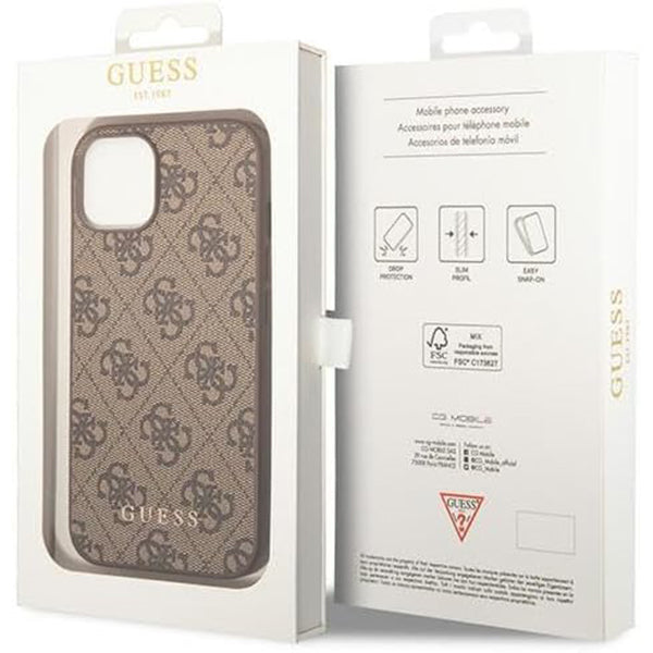 Husa pentru Apple iPhone 15 Plus, Guess, 4G Metal Gold Logo, Maro