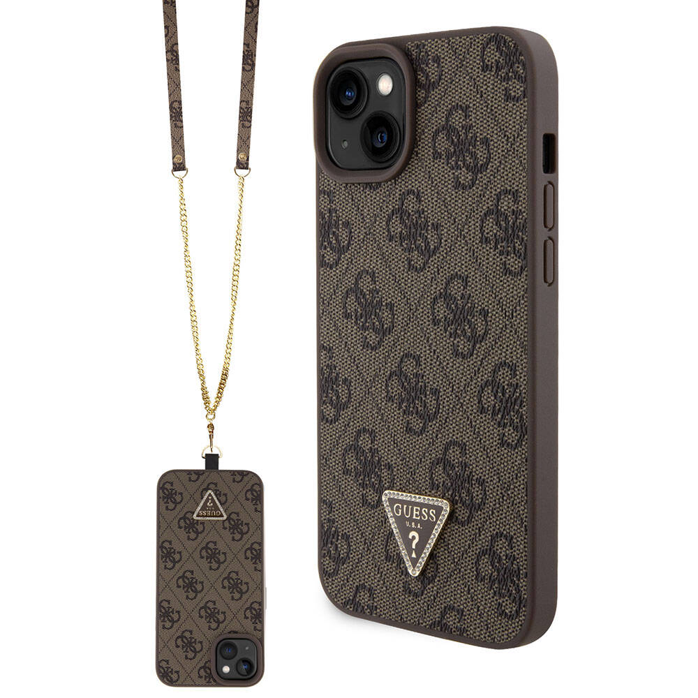 Husa pentru Apple iPhone 15 Plus, Guess, Crossbody 4G Metal Logo, Maro