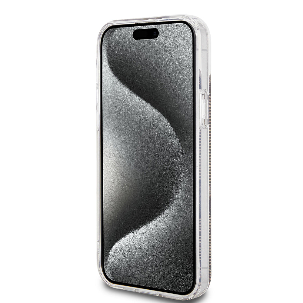 Husa pentru Apple iPhone 15 Plus, Guess, IML 4G Gold Stripe, Maro