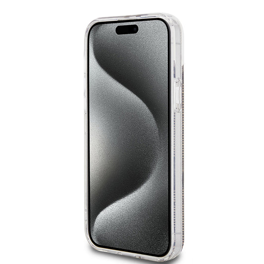 Husa pentru Apple iPhone 15 Plus, Guess, IML 4G Gold Stripe, Maro