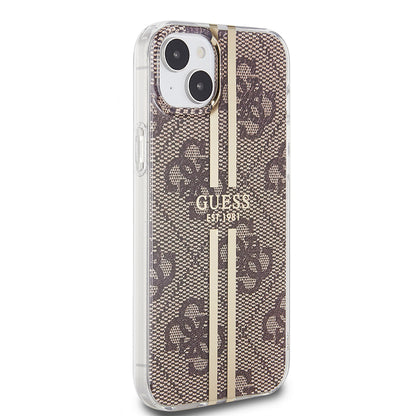 Husa pentru Apple iPhone 15 Plus, Guess, IML 4G Gold Stripe, Maro