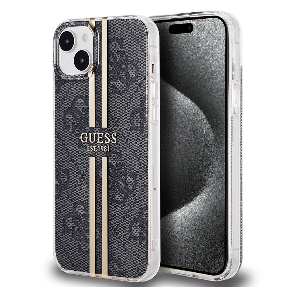 Husa pentru Apple iPhone 15 Plus, Guess, IML 4G Gold Stripe, Neagra