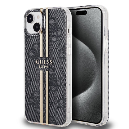 Husa pentru Apple iPhone 15 Plus, Guess, IML 4G Gold Stripe, Neagra