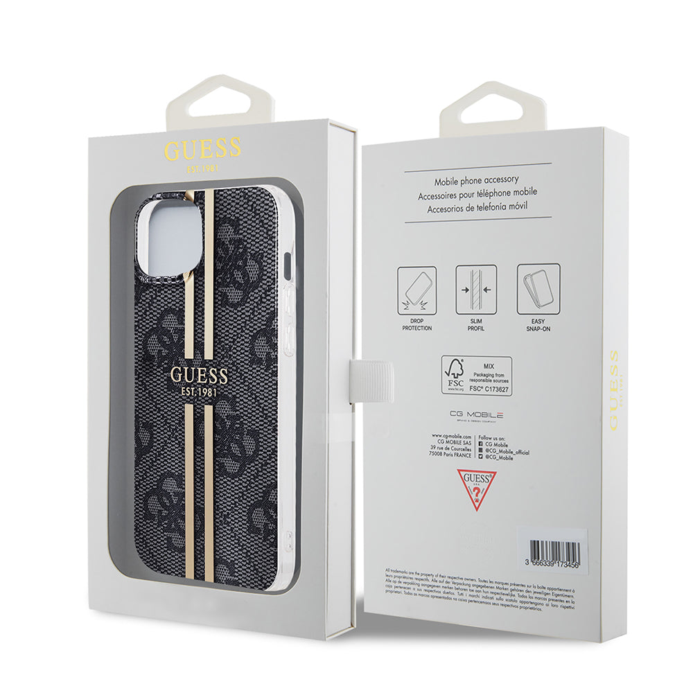 Husa pentru Apple iPhone 15 Plus, Guess, IML 4G Gold Stripe, Neagra