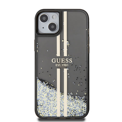Husa pentru Apple iPhone 15 Plus, Guess, Liquid Glitter Gold Stripes, Neagra