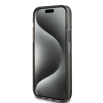 Husa pentru Apple iPhone 15 Plus, Guess, Liquid Glitter Gold Stripes, Neagra