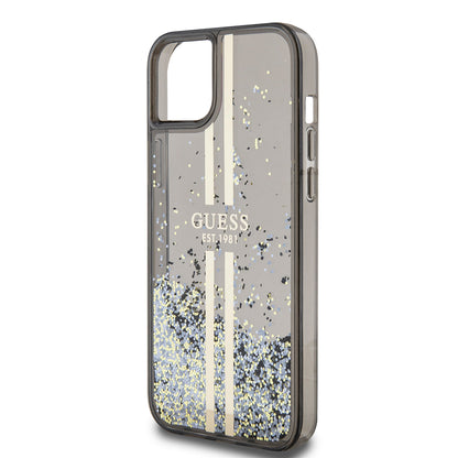 Husa pentru Apple iPhone 15 Plus, Guess, Liquid Glitter Gold Stripes, Neagra