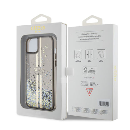Husa pentru Apple iPhone 15 Plus, Guess, Liquid Glitter Gold Stripes, Neagra