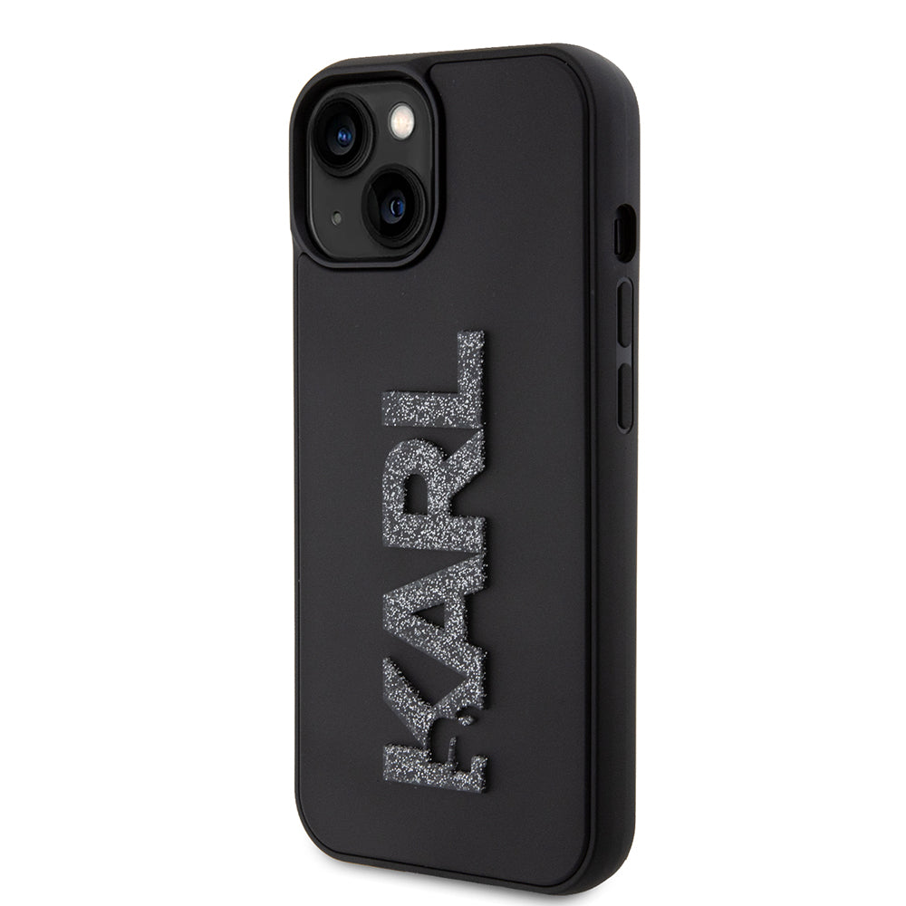 Husa pentru Apple iPhone 15 Plus, Karl Lagerfeld, 3D Rubber Glitter Logo, Neagra